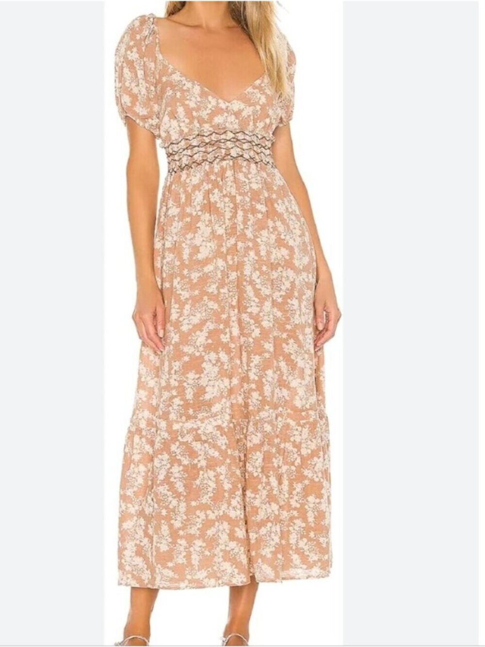 Free People Ellie Printed Maxi Dress Floral Boho Smocked Tiered Medium